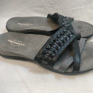 Merrell Kempsey Black Leather‎ Strappy Slide Sandal